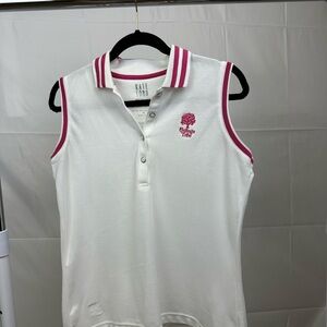 Kate Lord Sleeveless Golf Polo – White & Pink – Size M